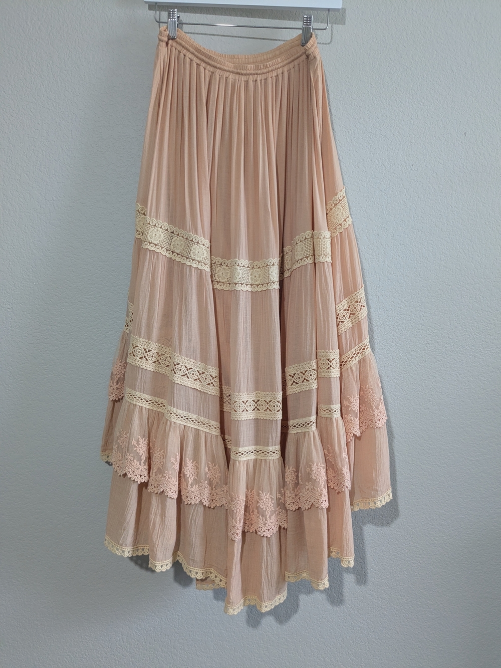 Spell Designs Prairie Peach Hi-Lo Lace Ruffle Tiered Maxi Skirt Early Spell  S - Picture 15 of 16